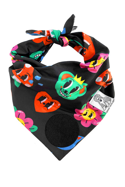 Dog Bandana One Up - Black - Customize by adding Interchangeable Velcro Embroidered Patches