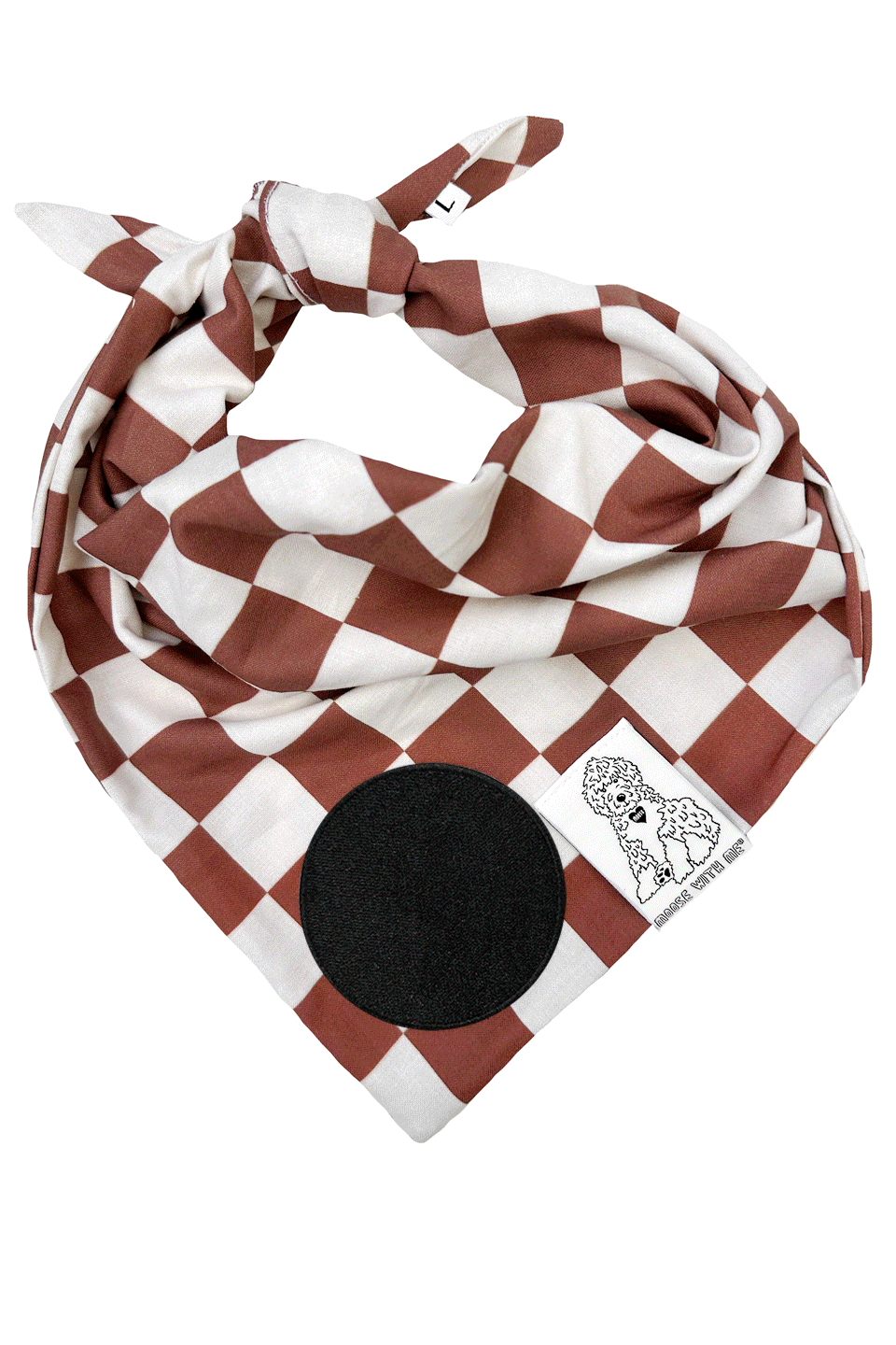 Dog Bandana Checkered Print - Brown - Customize by adding Interchangeable Velcro Embroidered Patches