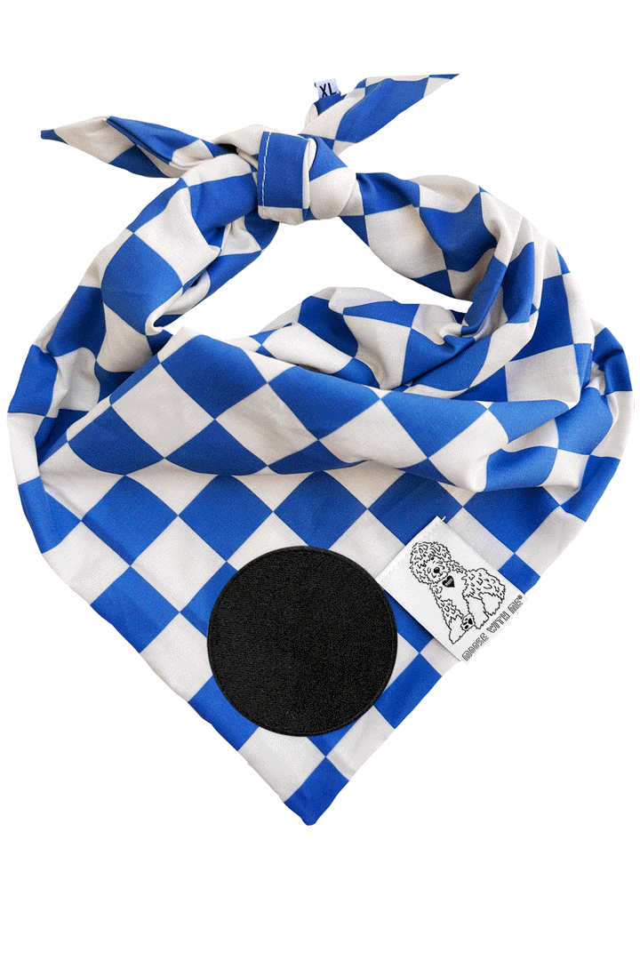 Dog Bandana Checkered Print - Blue - Customize by adding Interchangeable Velcro Embroidered Patches