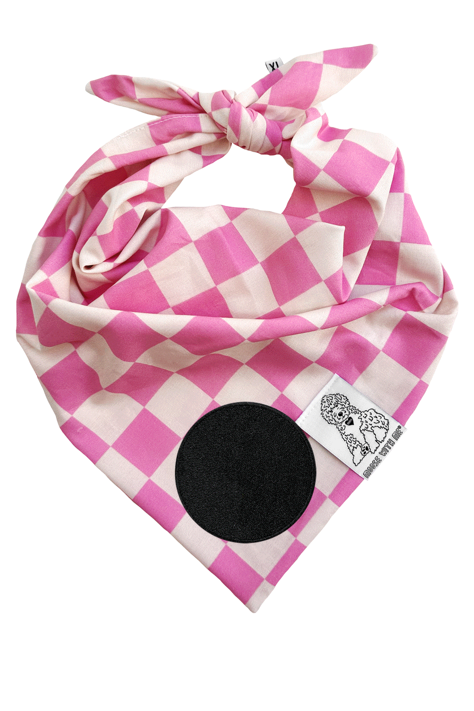 Dog Bandana Checkered Print - Pink - Customize by adding Interchangeable Velcro Embroidered Patches