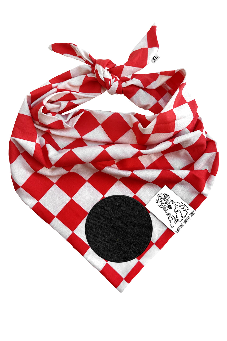 Dog Bandana Checkered Print - Red - Customize by adding Interchangeable Velcro Embroidered Patches