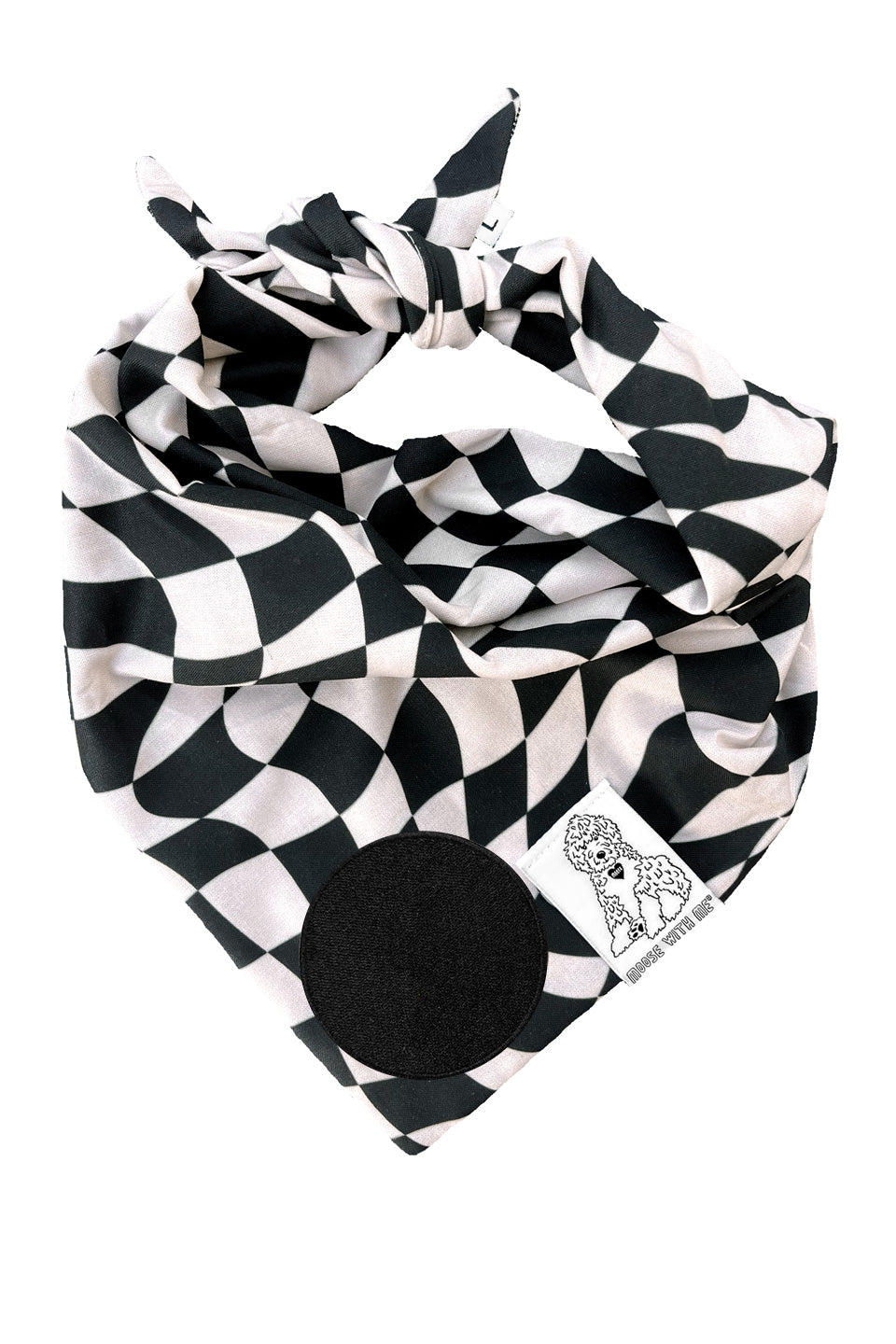 Dog Bandana Checkered Swirl - Black - Customize by adding Interchangeable Velcro Embroidered Patche