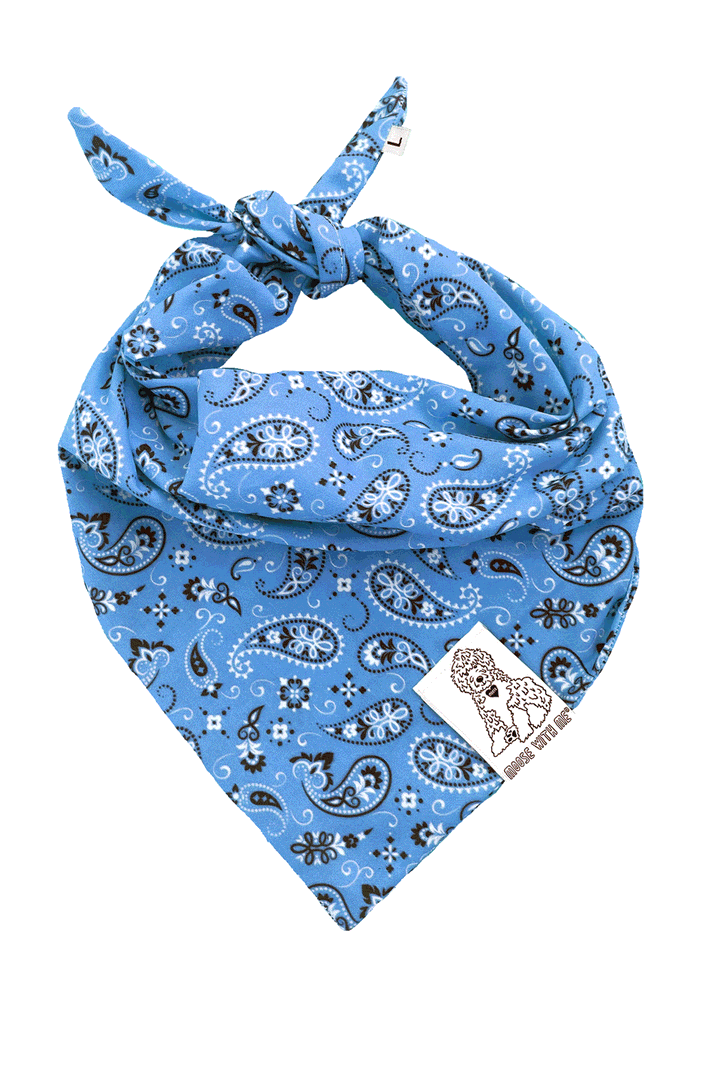 Dog Bandana Paisley - Blue - Customize by adding Interchangeable Velcro Embroidered Patches