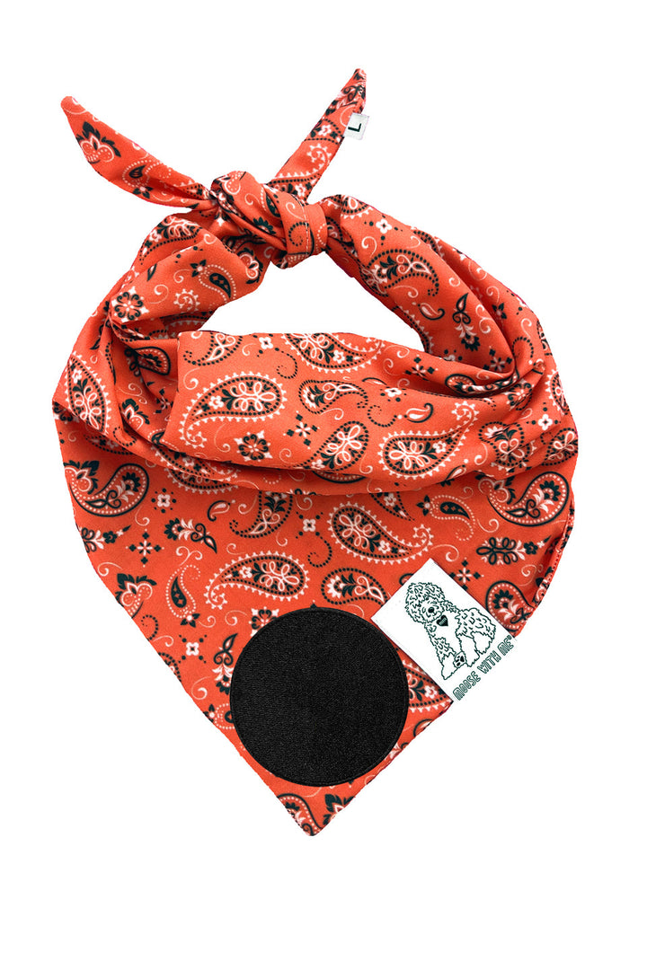 Dog Bandana Paisley - Flame - Customize by adding Interchangeable Velcro Embroidered Patches
