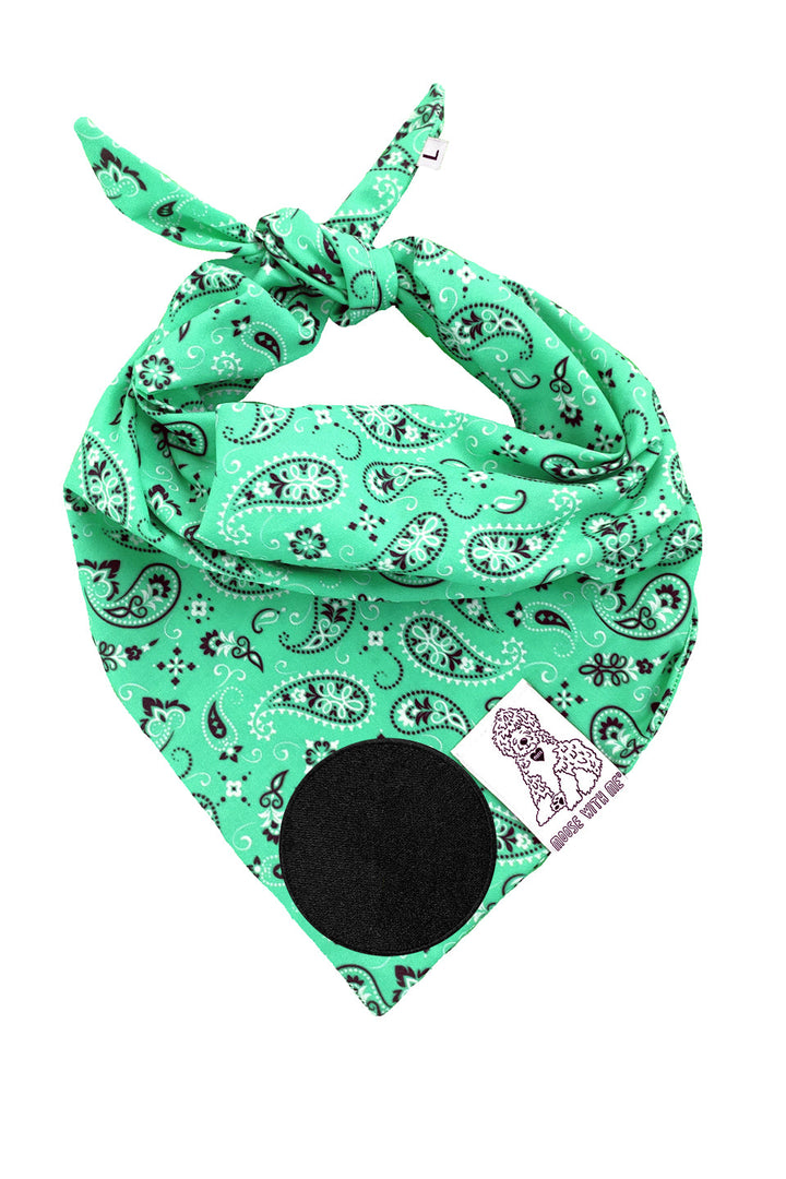 Dog Bandana Paisley - Jade - Customize by adding Interchangeable Velcro Embroidered Patches