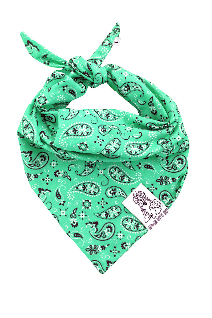 Dog Bandana Paisley - Jade - Customize by adding Interchangeable Velcro Embroidered Patches