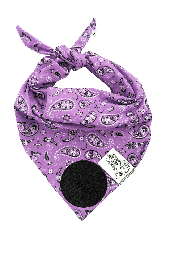 Dog Bandana Paisley - Purple - Customize by adding Interchangeable Velcro Embroidered Patches