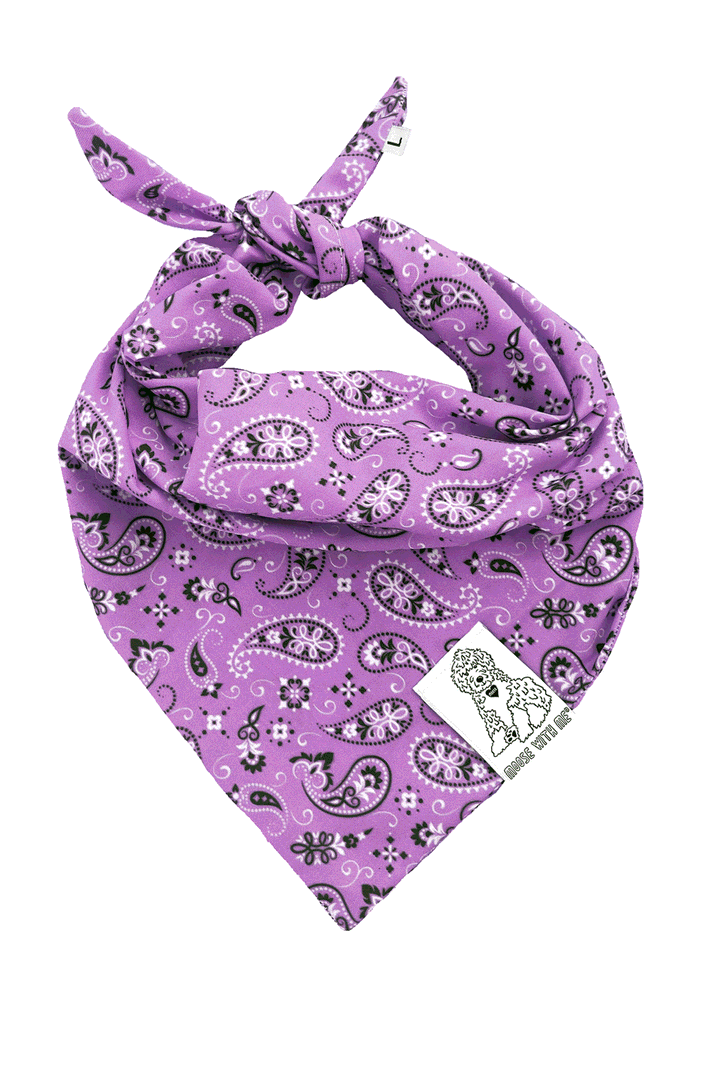 Dog Bandana Paisley - Purple - Customize by adding Interchangeable Velcro Embroidered Patches