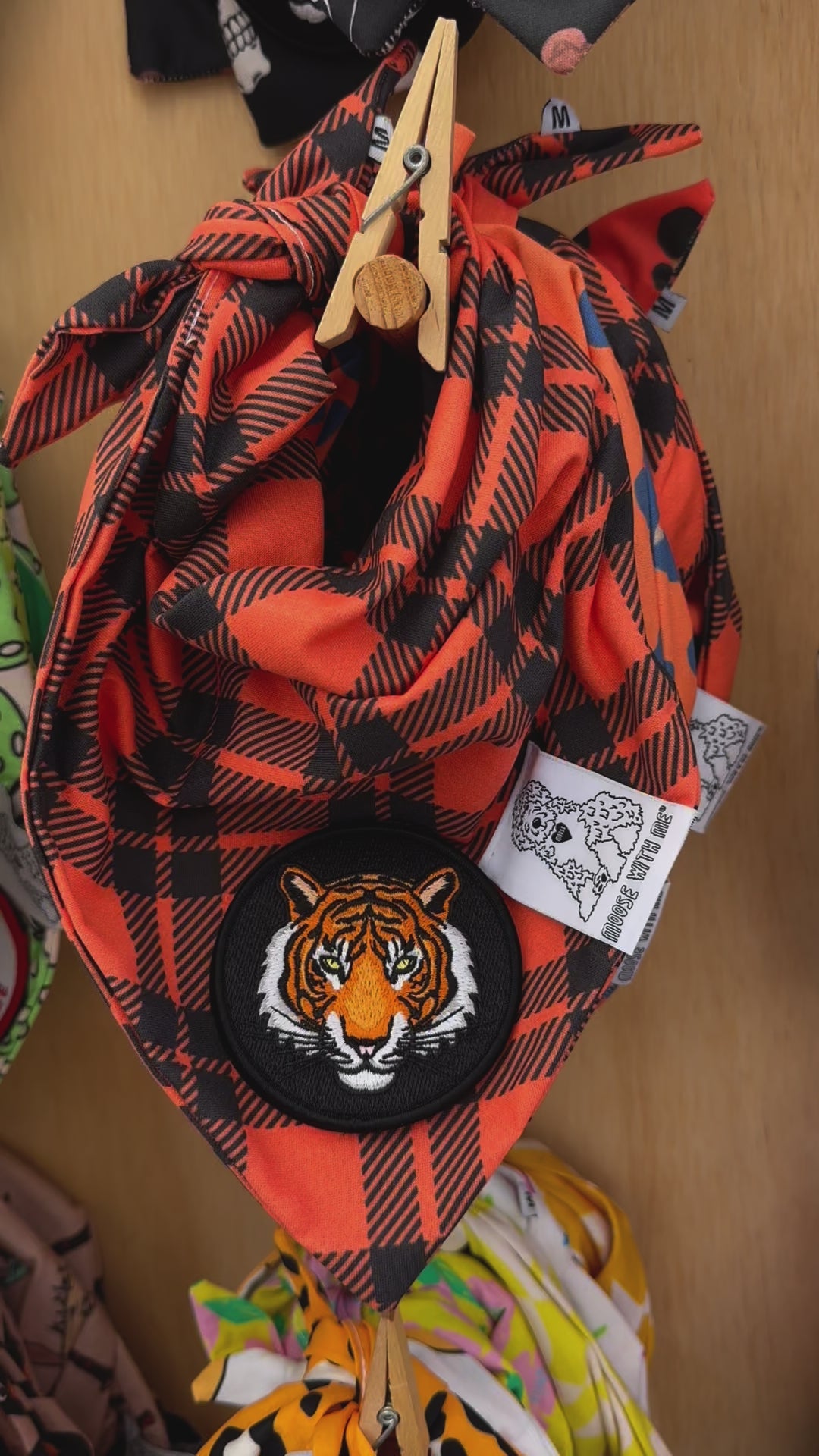 Dog Bandana Orange Plaid - Customize by adding Interchangeable Velcro Embroidered Patches