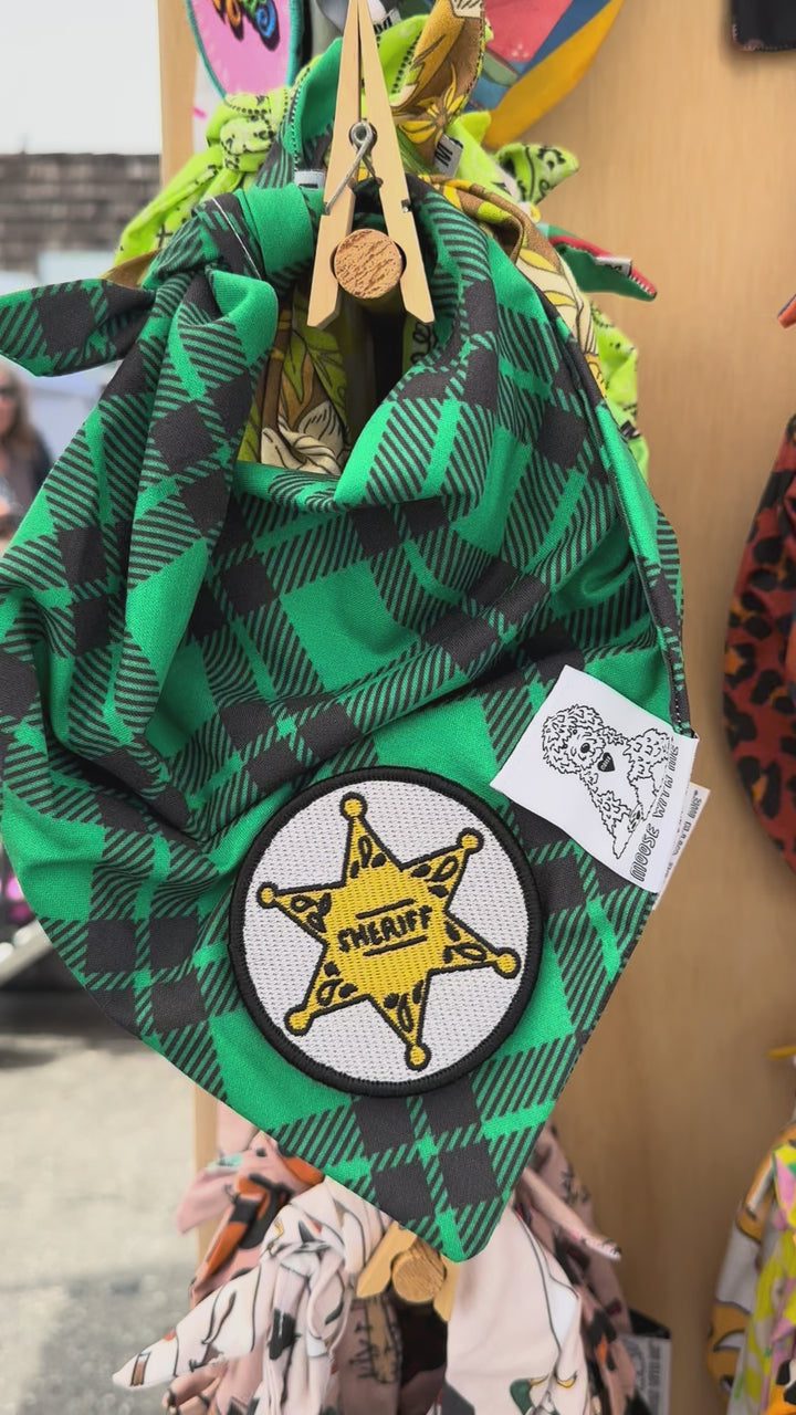 Dog Bandana Green Plaid - Customize by adding Interchangeable Velcro Embroidered Patches