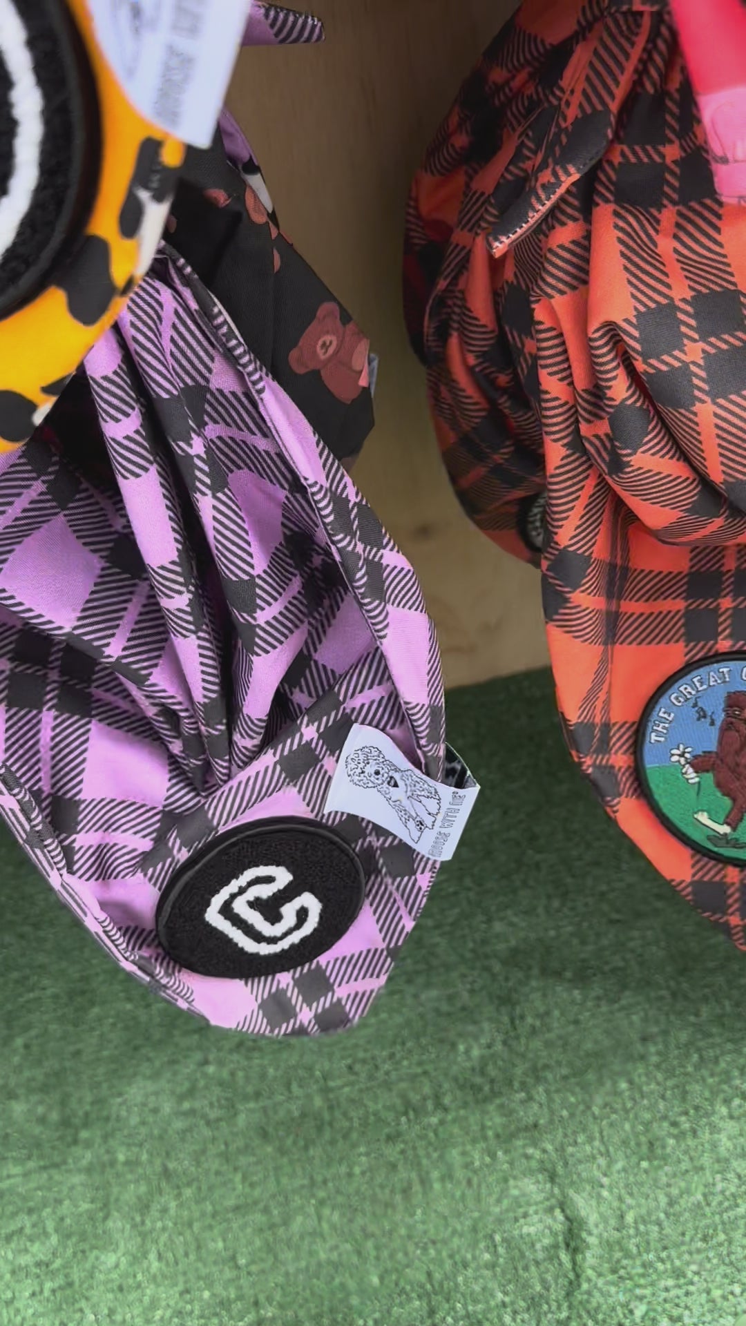 Dog Bandana Orange Plaid - Customize by adding Interchangeable Velcro Embroidered Patches