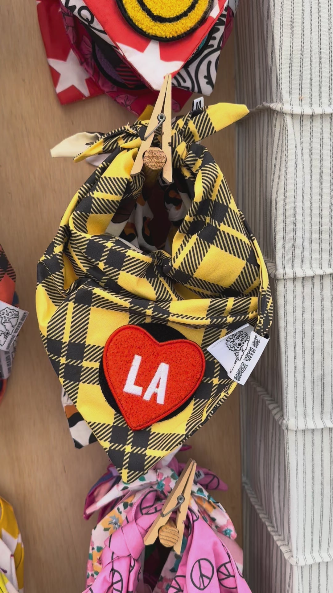 Dog Bandana Yellow Plaid - Customize by adding Interchangeable Velcro Embroidered Patches