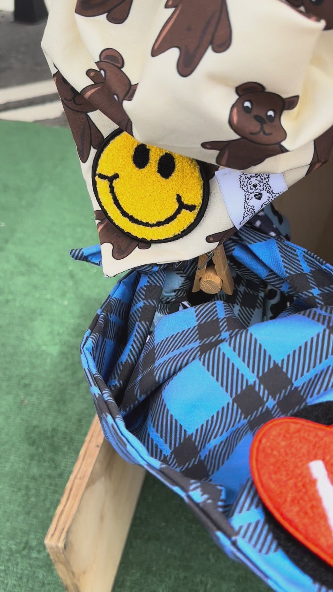 Dog Bandana Blue Plaid - Customize by adding Interchangeable Velcro Embroidered Patches