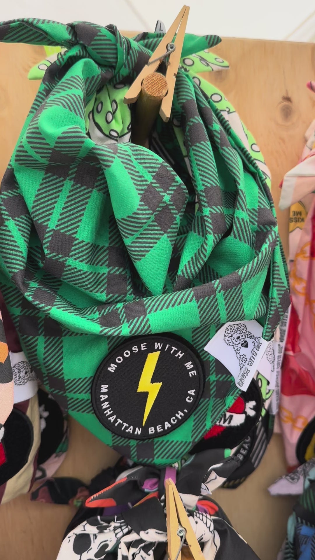 Dog Bandana Green Plaid - Customize by adding Interchangeable Velcro Embroidered Patches