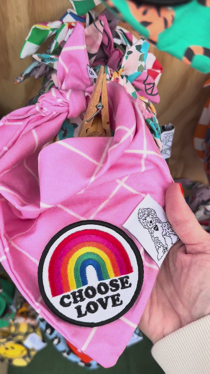 Dog Bandana Pink Large Plaid - Customize by adding Interchangeable Velcro Embroidered Patches