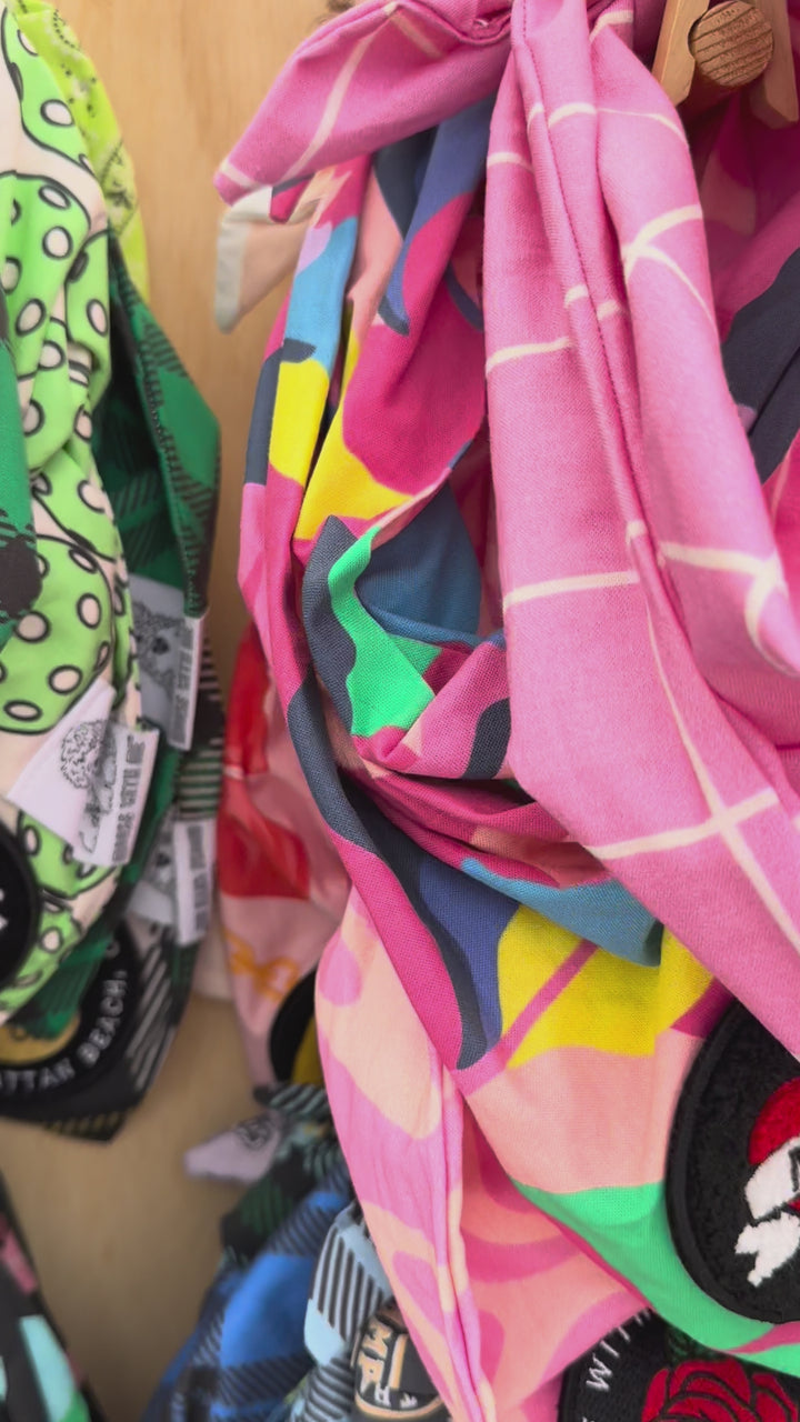 Dog Bandana Pink Large Plaid - Customize by adding Interchangeable Velcro Embroidered Patches