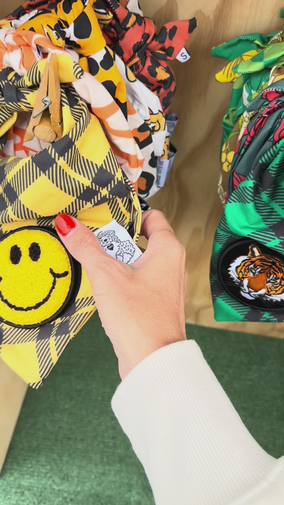 Dog Bandana Yellow Plaid - Customize by adding Interchangeable Velcro Embroidered Patches