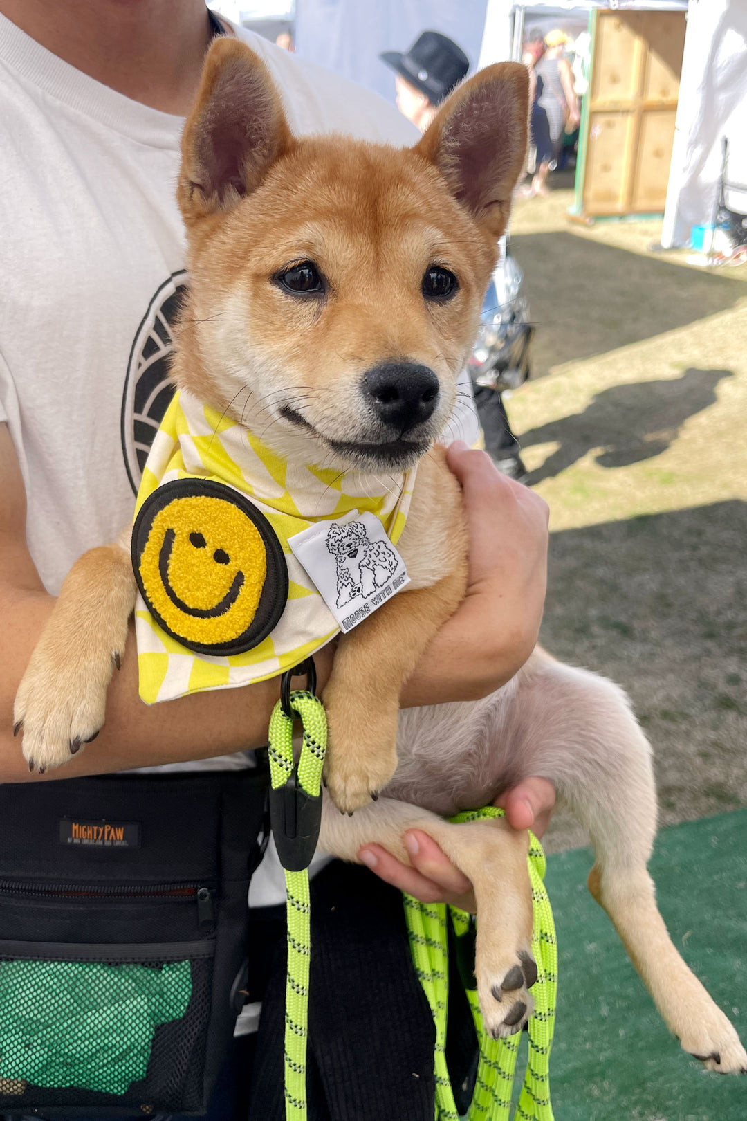 Dog Bandana Checkered Swirl - Yellow - Customize by adding Interchangeable Velcro Embroidered Patches