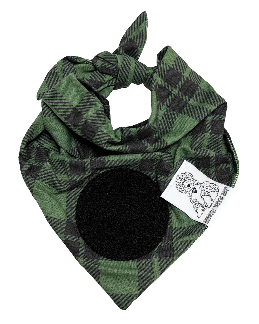Dog Bandana Kale Plaid - Customize by adding Interchangeable Velcro Embroidered Patches