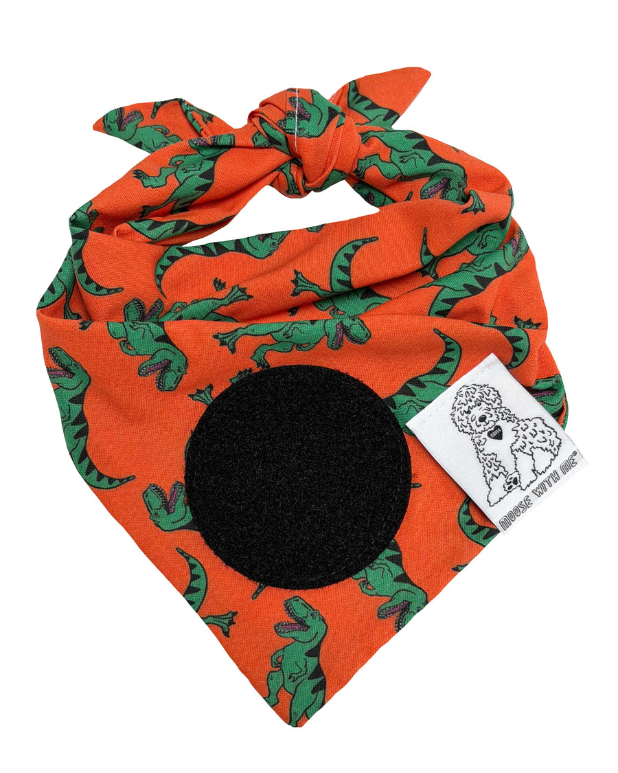 Dog Bandana Dinosaur - Orange - Customize by adding Interchangeable Velcro Embroidered Patches