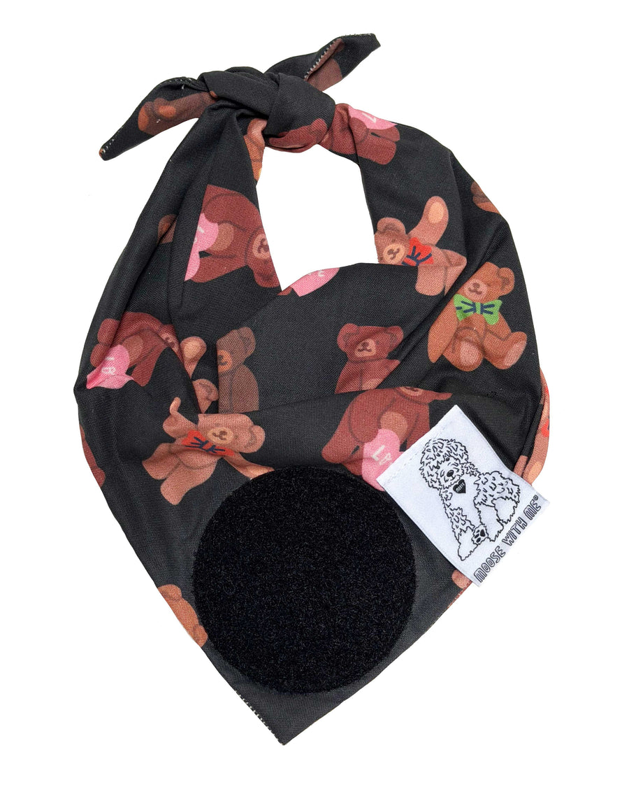 Dog Bandana Teddy Bears - Black - Customize by adding Interchangeable Velcro Embroidered Patches