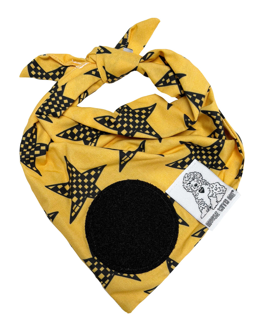 Dog Bandana Checkered Star - Yellow - Customize by adding Interchangeable Velcro Embroidered Patches