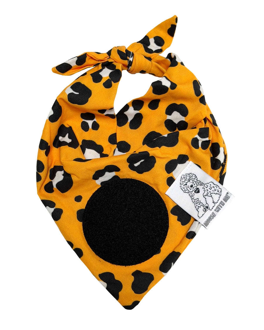 Dog Bandana Gold Leopard Print - Customize by adding Interchangeable Velcro Embroidered Patches
