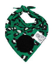 Dog Bandana Green Leopard Print - Customize by adding Interchangeable Velcro Embroidered Patches