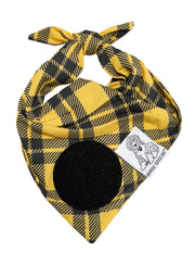 Dog Bandana Yellow Plaid - Customize by adding Interchangeable Velcro Embroidered Patches