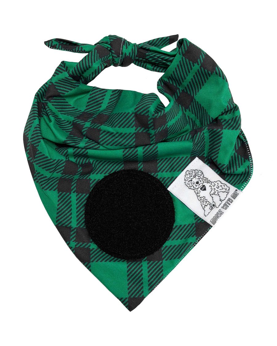 Dog Bandana Green Plaid - Customize by adding Interchangeable Velcro Embroidered Patches