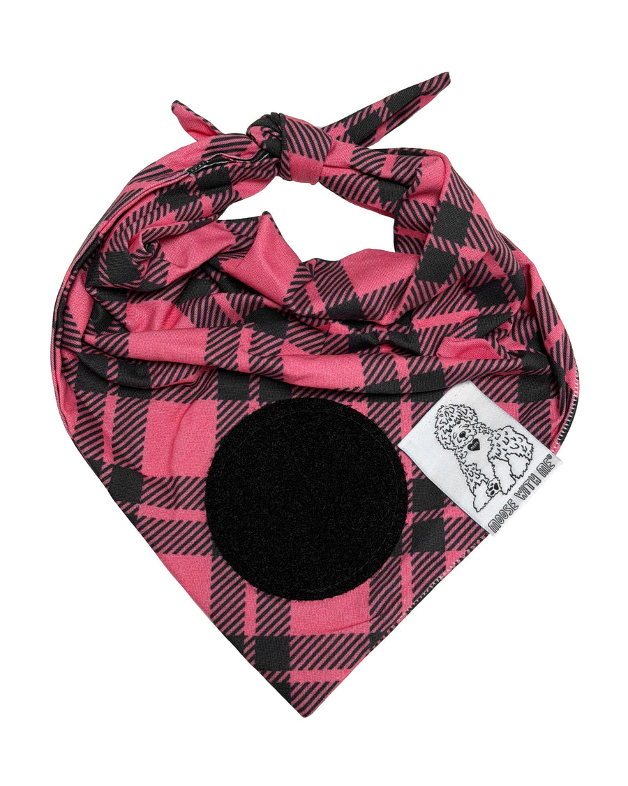 Dog Bandana Pink Plaid - Customize by adding Interchangeable Velcro Embroidered Patches