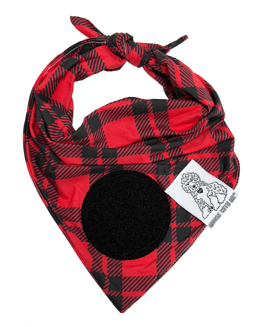 Dog Bandana Red Plaid - Customize by adding Interchangeable Velcro Embroidered Patches