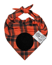 Dog Bandana Orange Plaid - Customize by adding Interchangeable Velcro Embroidered Patches