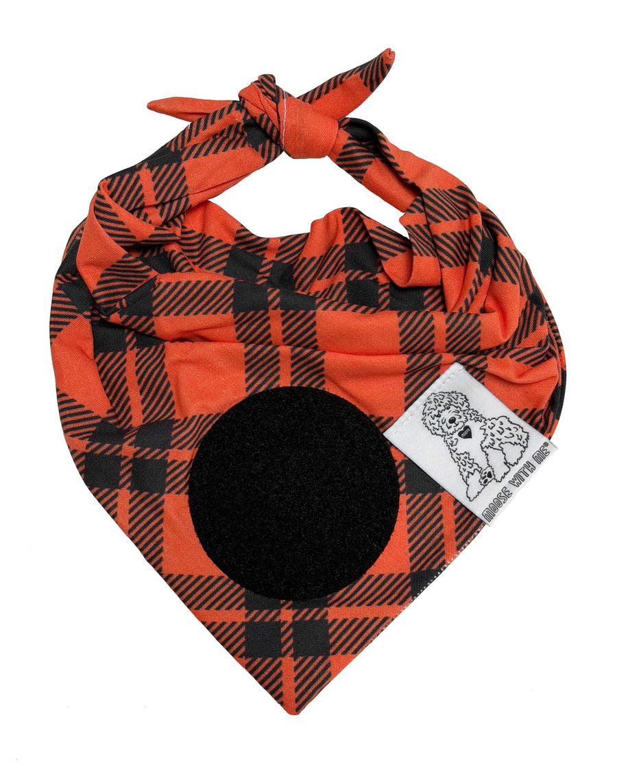 Dog Bandana Orange Plaid - Customize by adding Interchangeable Velcro Embroidered Patches