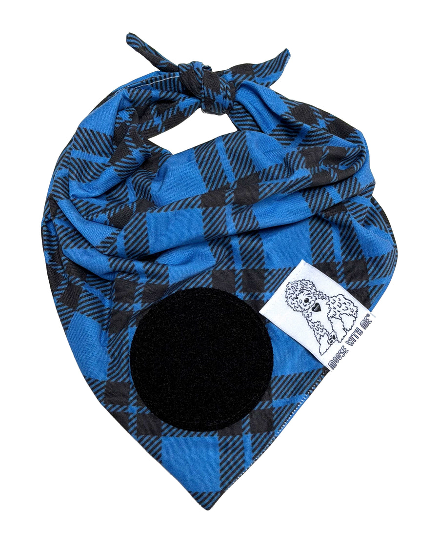 Dog Bandana Blue Plaid - Customize by adding Interchangeable Velcro Embroidered Patches