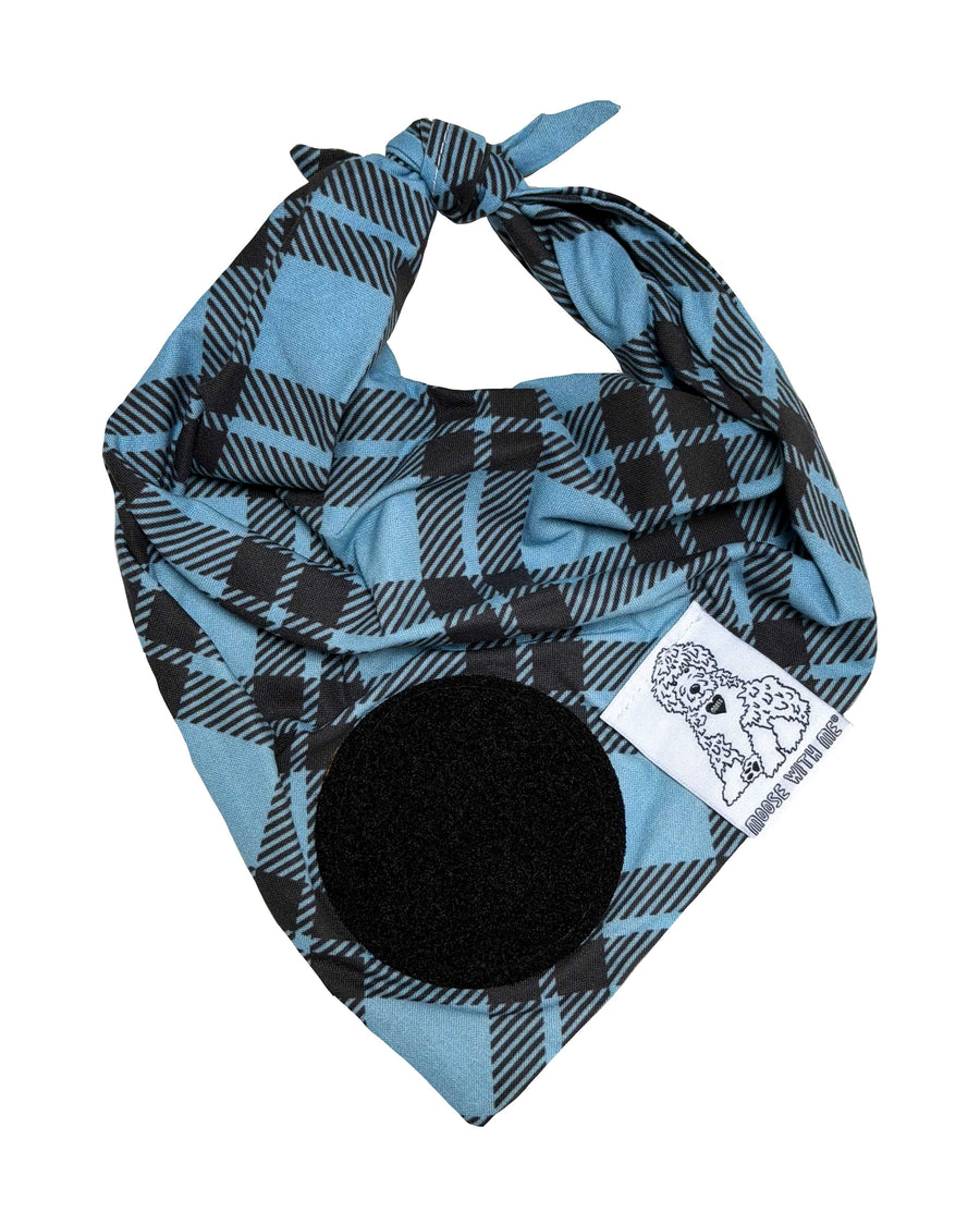Dog Bandana Light Blue Plaid - Customize by adding Interchangeable Velcro Embroidered Patches