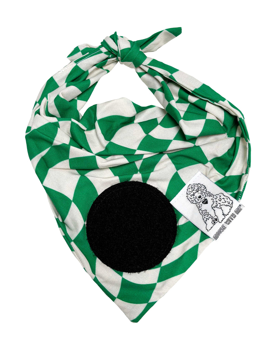 Dog Bandana Checkered Swirl - Green - Customize by adding Interchangeable Velcro Embroidered Patches