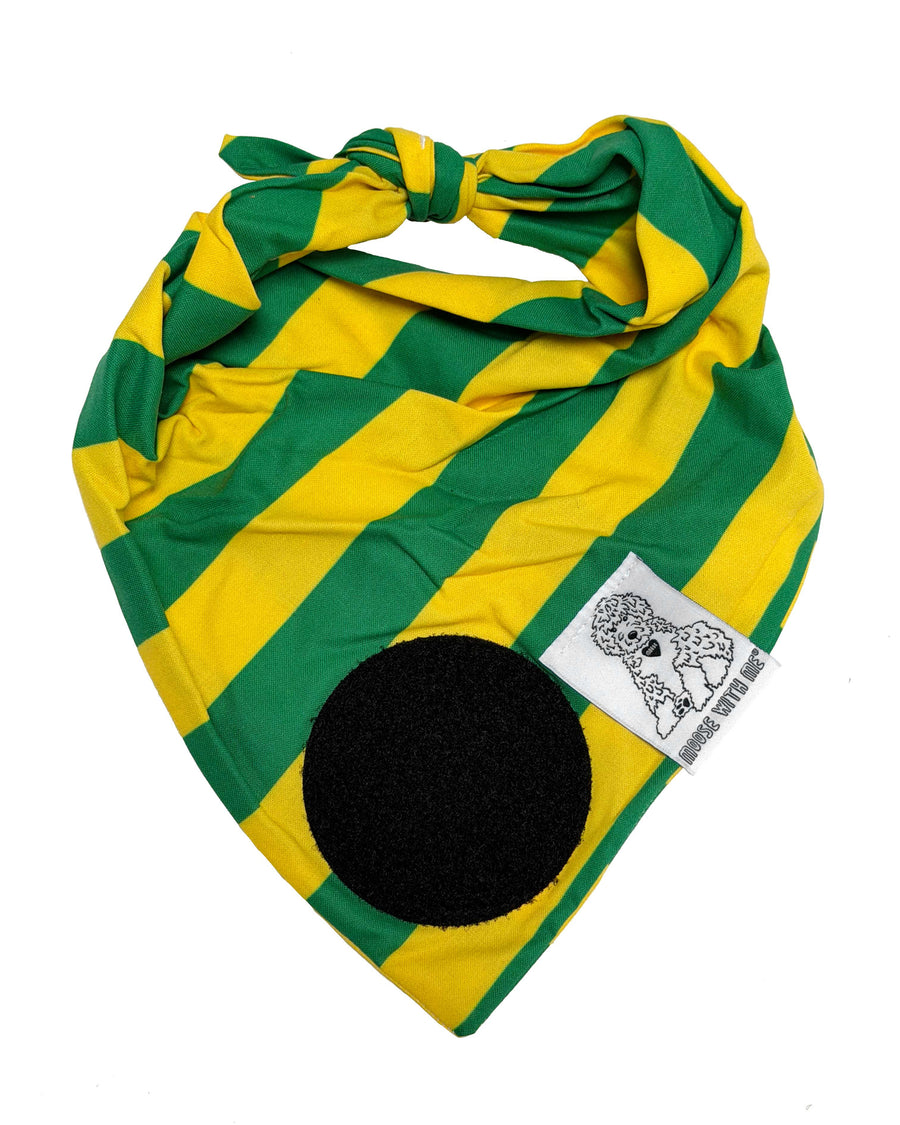Dog Bandana Stripe - Green & Yellow - Customize by adding Interchangeable Velcro Embroidered Patches