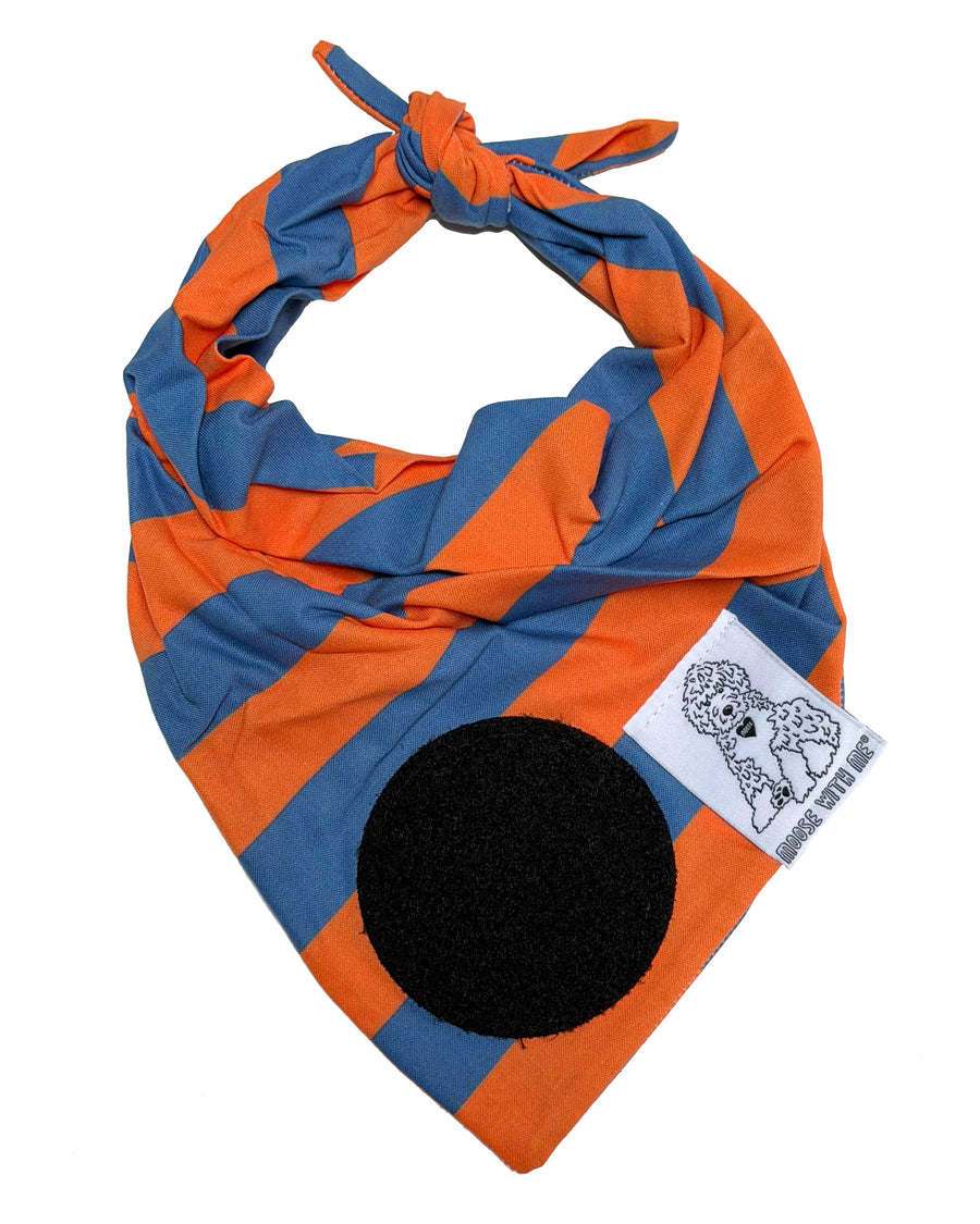 Dog Bandana Stripe - Orange & Blue - Customize by adding Interchangeable Velcro Embroidered Patches
