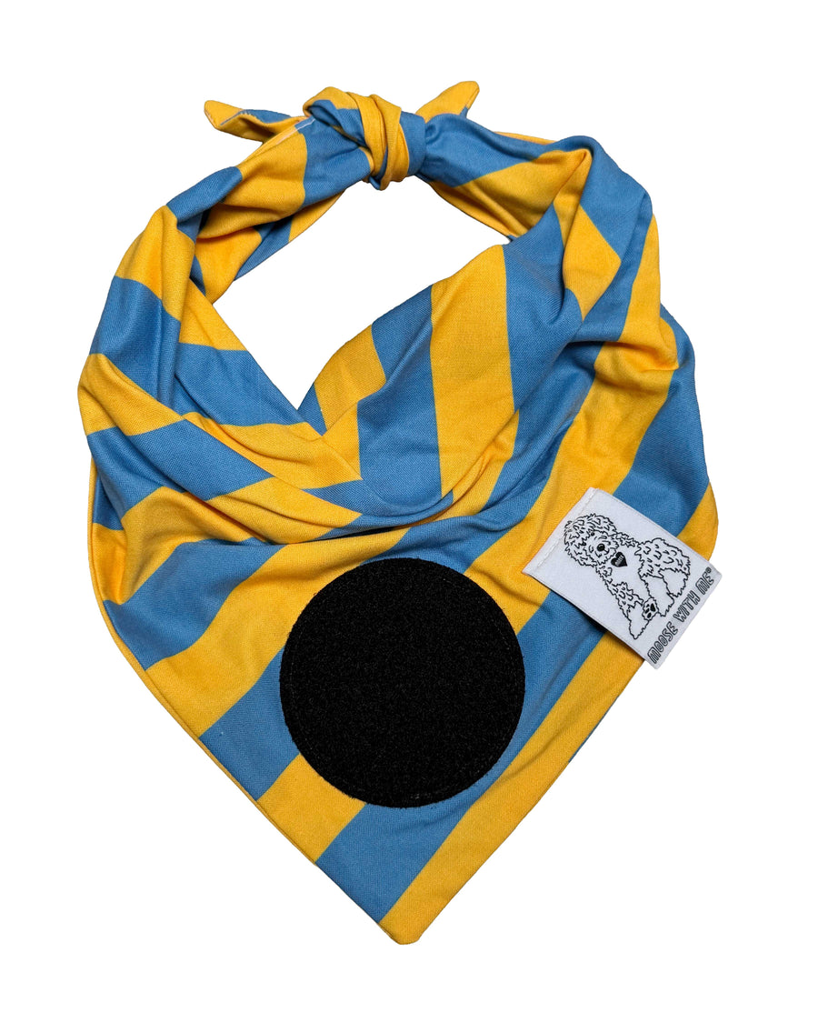 Dog Bandana Stripe - Blue & Yellow - Customize by adding Interchangeable Velcro Embroidered Patches