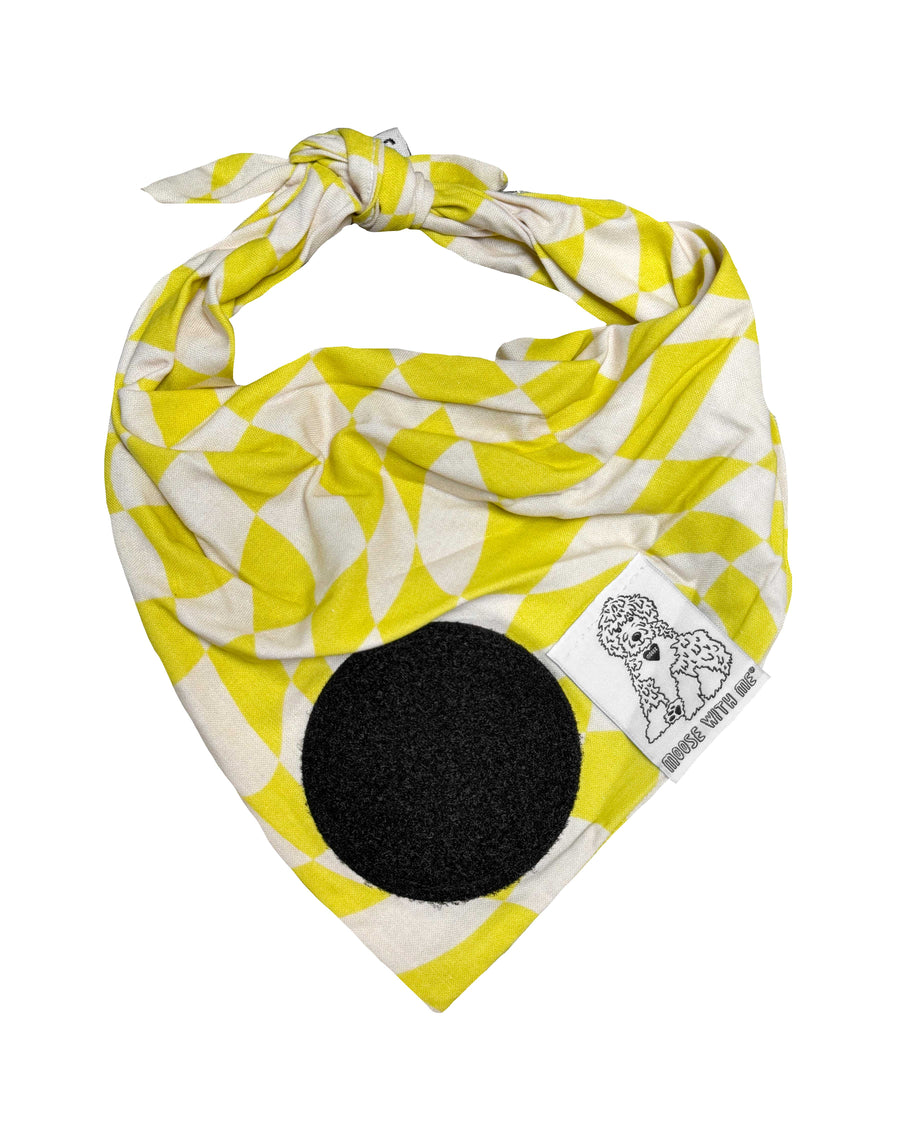 Dog Bandana Checkered Swirl - Yellow - Customize by adding Interchangeable Velcro Embroidered Patches