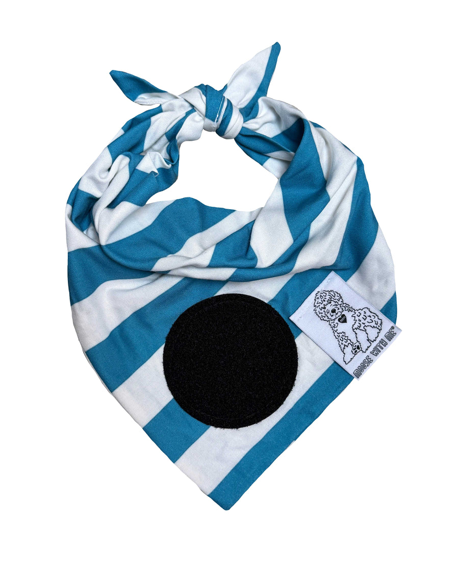 Dog Bandana Stripe - Electric Blue - Customize by adding Interchangeable Velcro Embroidered Patches