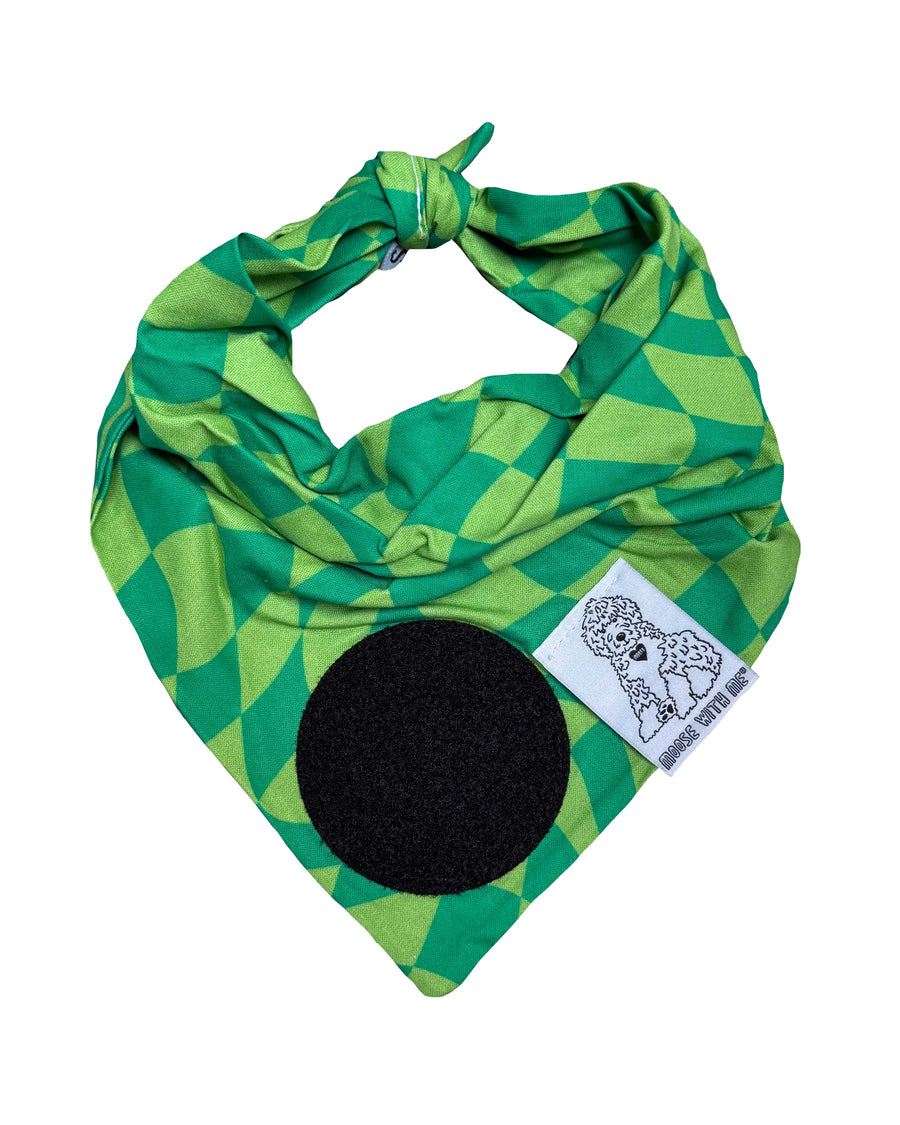 Dog Bandana Checkered Swirl - Green & Lime - Customize by adding Interchangeable Velcro Embroidered Patches