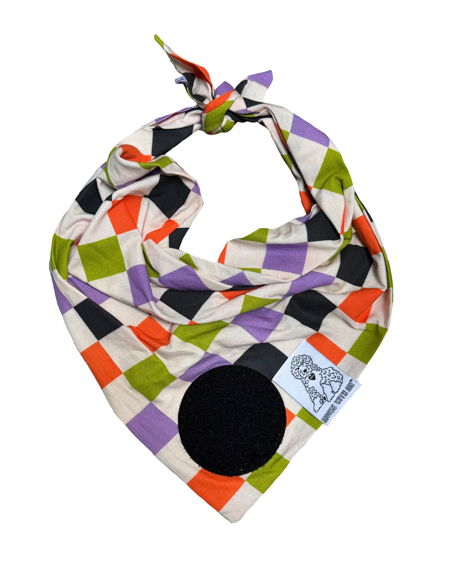 Dog Bandana Halloween Checkered Print - Customize by adding Interchangeable Velcro Embroidered Patches