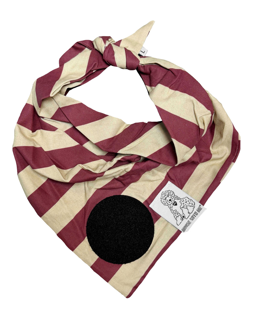 Dog Bandana Stripe - Maroon & Beige - Customize by adding Interchangeable Velcro Embroidered Patches
