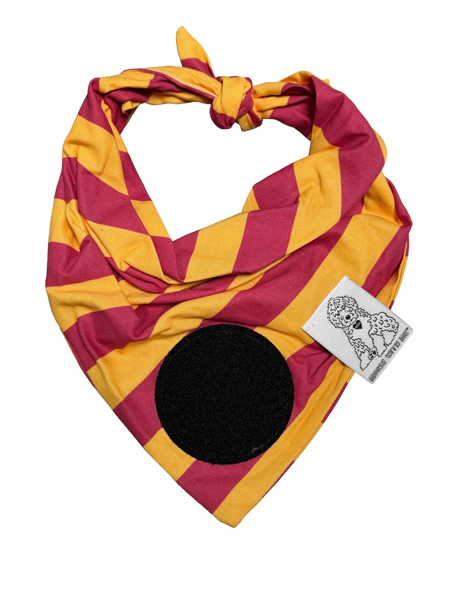 Dog Bandana Stripe - Maroon & Yellow - Customize by adding Interchangeable Velcro Embroidered Patches