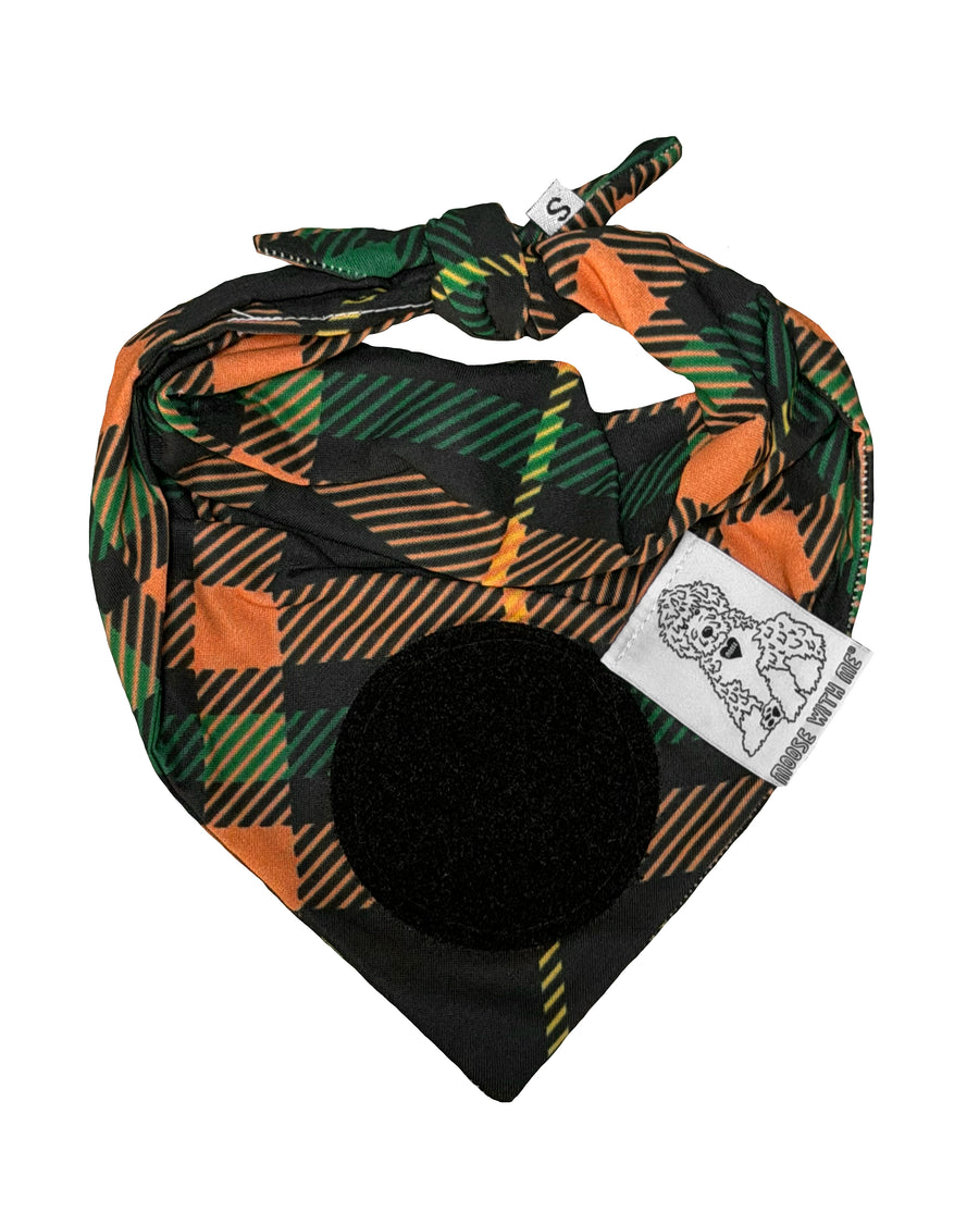 Dog Bandana Plaid - Orange - Customize by adding Interchangeable Velcro Embroidered Patches