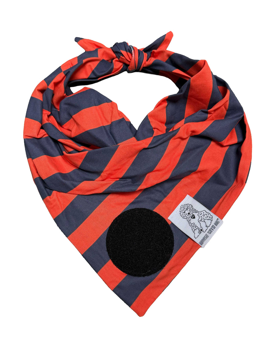 Dog Bandana Stripe - Orange & Navy - Customize by adding Interchangeable Velcro Embroidered Patches