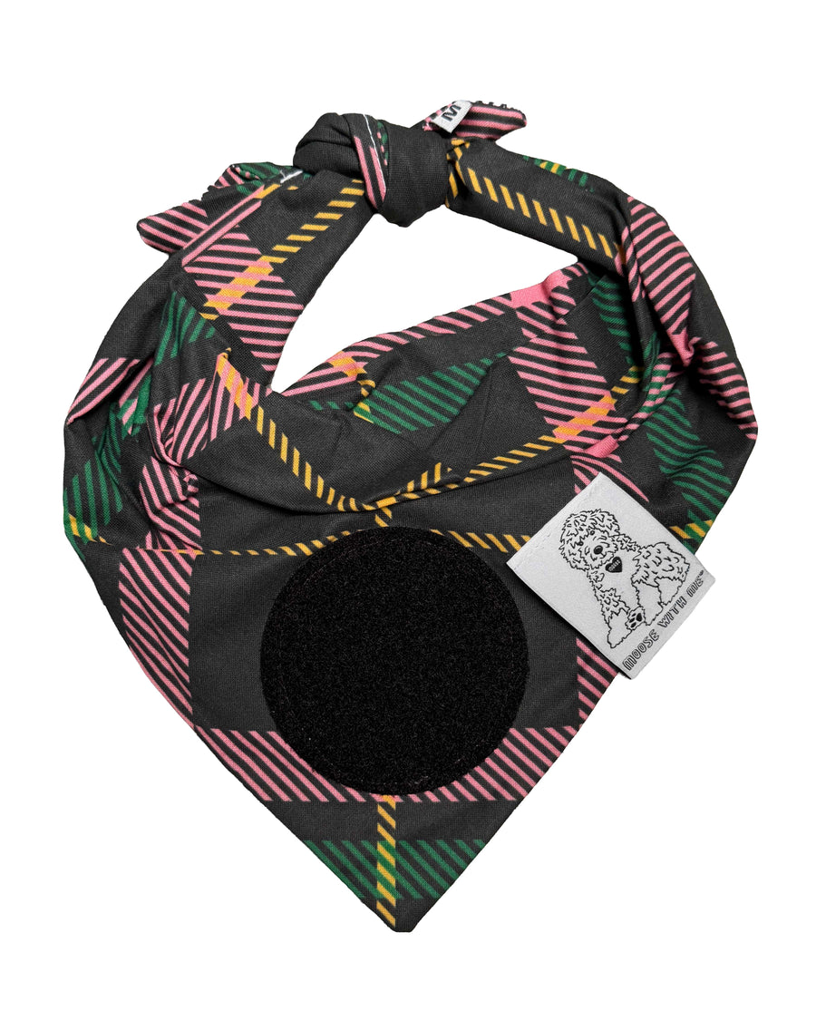 Dog Bandana Plaid - Pink & Green - Customize by adding Interchangeable Velcro Embroidered Patches