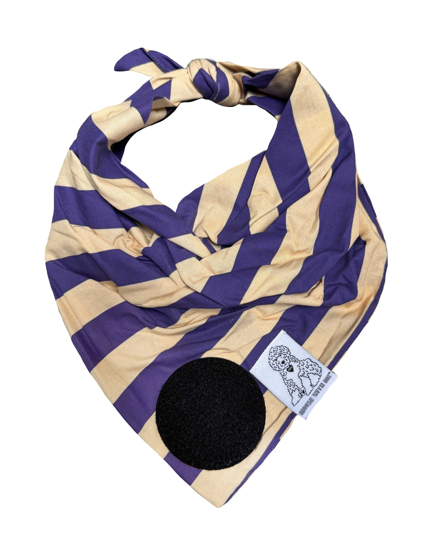 Dog Bandana Stripe - Purple & Beige - Customize by adding Interchangeable Velcro Embroidered Patches